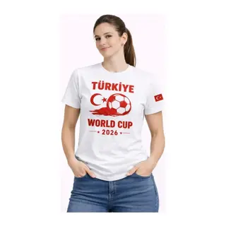Türkiye World Cup 2026 Baskılı Tişört Futbol Temalı Forma T-Shirt - Beyaz