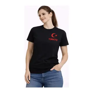 TÜRKİYE Ay Yıldız Baskılı Taraftar Forma T-Shirt - Siyah