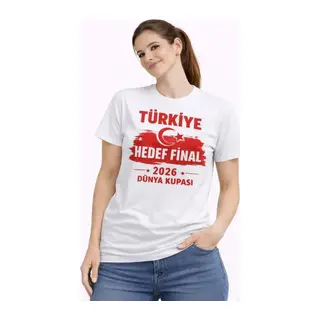 TÜRKİYE Baskılı Tişört Ay Yıldız 2026 Dünya Kupası Taraftar Forma T-Shirt - Beyaz