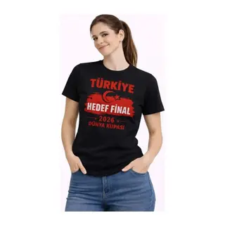 TÜRKİYE Baskılı Tişört Ay Yıldız 2026 Dünya Kupası Taraftar Forma T-Shirt - Siyah