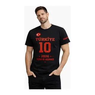 Erkek TÜRKİYE Baskılı Tişört 2026 Dünya Kupası Taraftar Forma T-Shirt - Siyah