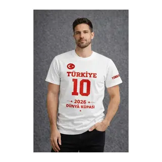 Erkek TÜRKİYE Baskılı Tişört 2026 Dünya Kupası Taraftar Forma T-Shirt - Beyaz