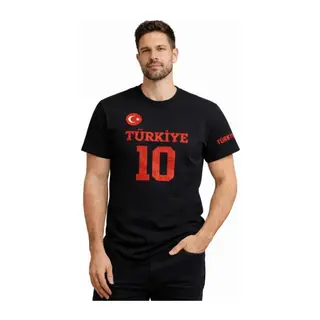 Erkek TÜRKİYE Ay Yıldız Baskılı 10 Numara Forma Tişört Taraftar T-Shirt - Siyah