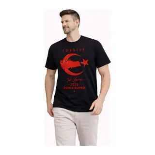 Erkek TÜRKİYE Ay Yıldız Baskılı Taraftar Forma T-Shirt - Siyah