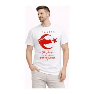 Erkek TÜRKİYE Ay Yıldız Baskılı Taraftar Forma T-Shirt - Beyaz
