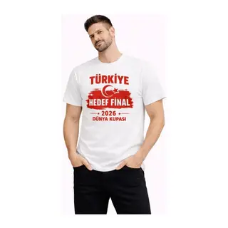 Erkek TÜRKİYE Baskılı Tişört Ay Yıldız 2026 Dünya Kupası Taraftar Forma T-Shirt - Beyaz