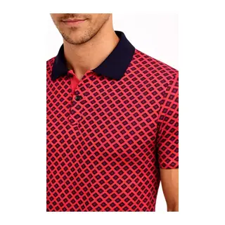 Erkek Pike Kumaş Polo Yaka Desenli Tişört Kısa Kol Yazlık T-Shirt - Kırmızı