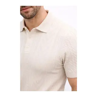 Erkek Yazlık Triko Tişört Kısa Kol Polo Yaka Düğmeli T-Shirt - Krem