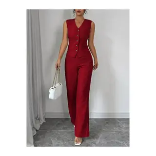 Kadın Askılı önden Düğmeli Bluz Ve Pantolon Keten Ikili Takım