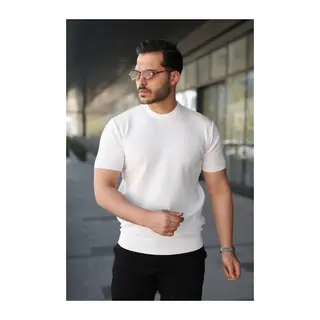 Erkek Bisiklet Yaka Petek Dokulu Kısa Kollu Triko Tişört
