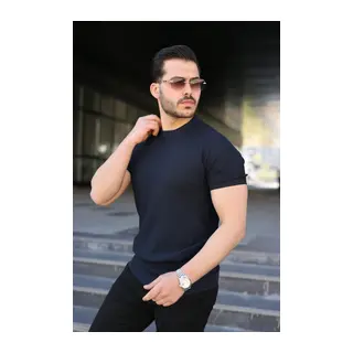 Erkek Bisiklet Yaka Petek Dokulu Kısa Kollu Triko Tişört