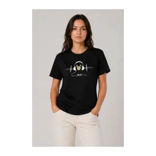Müzik Temalı Baskılı Tişört Bisiklet Yaka Kısa Kol T-Shirt - Siyah