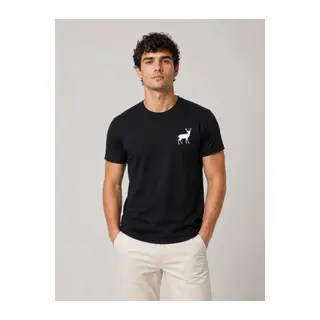 Erkek Minimal Geyik Logolu Tişört Bisiklet Yaka Kısa Kol Yazlık T-Shirt - Siyah