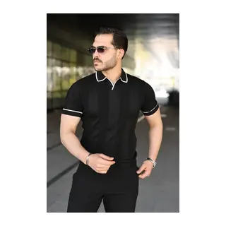 Erkek Dokulu Desen Yakalı Kısa Kollu Tişört