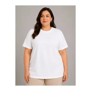 Battal Big Size Basic Tişört Bisiklet Yaka Rahat Kalıp T-Shirt - Beyaz
