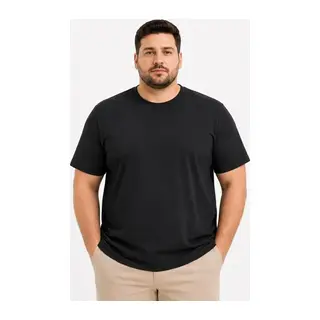 Erkek Battal Big Size Basic Tişört Bisiklet Yaka Rahat Kalıp T-Shirt - Siyah