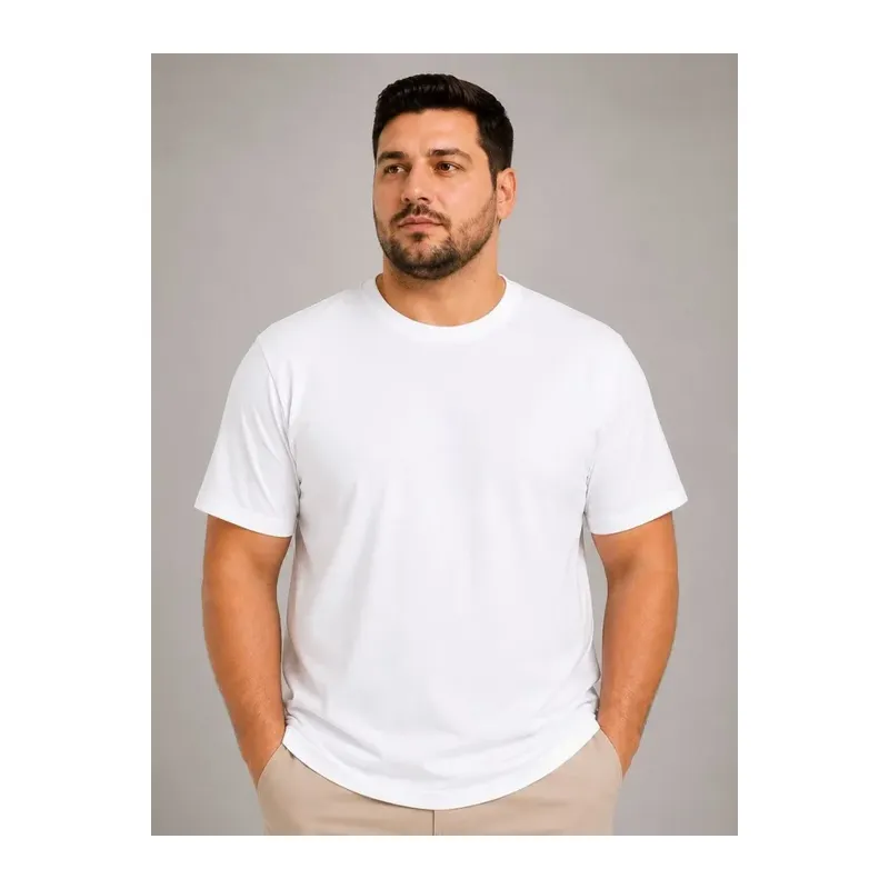 Erkek Battal Big Size Basic Tişört Bisiklet Yaka Rahat Kalıp T-Shirt - Beyaz