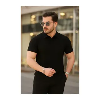 Erkek Kısa Kollu Yakalı çizgi Desenli Triko Bluz