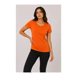 Basic Tişört Bisiklet Yaka Kısa Kol Günlük Yazlık Slim Fit T-Shirt - Turuncu