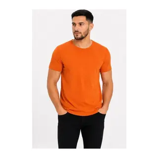 Erkek Basic Tişört Bisiklet Yaka Kısa Kol Günlük Yazlık Slim Fit T-Shirt - Turuncu