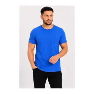 Erkek Basic Tişört Bisiklet Yaka Kısa Kol Günlük Yazlık Slim Fit T-Shirt - Saks Mavisi