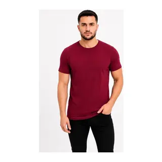 Erkek Basic Tişört Bisiklet Yaka Kısa Kol Günlük Yazlık Slim Fit T-Shirt - Bordo