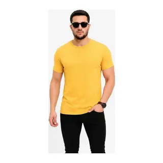 Erkek Basic Tişört Bisiklet Yaka Kısa Kol Günlük Yazlık Slim Fit T-Shirt - Sarı