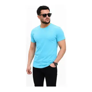 Erkek Basic Tişört Bisiklet Yaka Kısa Kol Günlük Yazlık Slim Fit T-Shirt - Açık Mavi