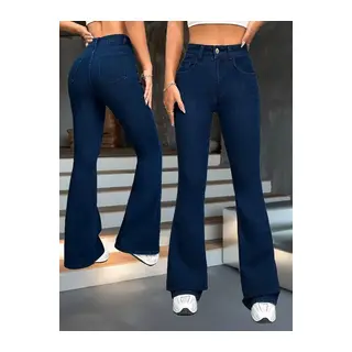 Kadın Yüksek Bel Paçaya Doğru Geniş Kot Pantolon