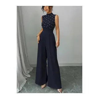 Kadın Balıkçı Yaka Kolsuz Incili Beli Kuşaklı Uzun Janjan Tulum