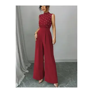 Kadın Balıkçı Yaka Kolsuz Incili Beli Kuşaklı Uzun Janjan Tulum