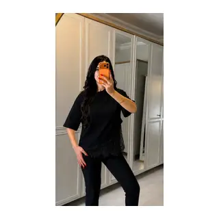 Kadın Kısa Kollu Bisiklet Yakalı Dantel Detaylı Viskon Iki Iplik Bluz