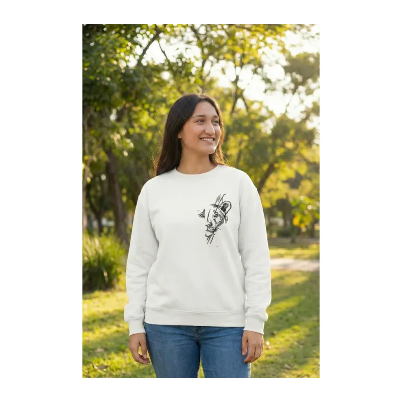 Sevgililer Günü Özel Bisiklet Yaka Baskılı Oversize Sweatshirt - Beyaz
