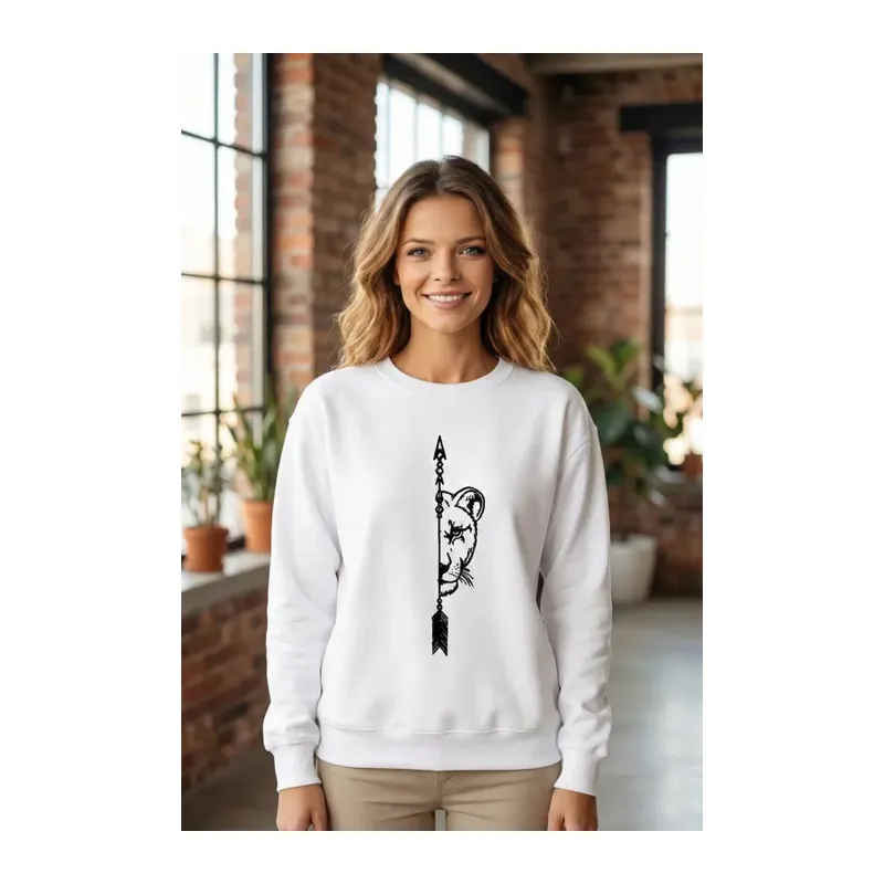 Sevgililer Günü Baskılı Oversize Bisiklet Yaka Sweatshirt - Beyaz
