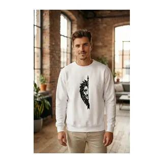 Oversize Bisiklet Yaka Sevgililer Günü Baskılı Sweatshirt - Beyaz