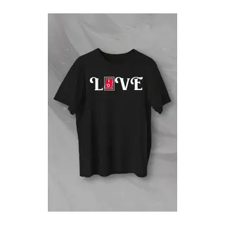 14 Şubat Sevgililer Günü Love Baskılı Oversize Bisiklet Yaka T-shirt - Siyah