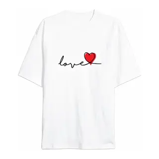 14 Şubat Tişört Sevgililer Günü İçin Özel Tasarım Love Baskılı T-shirt - Beyaz