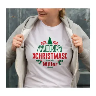 Yılbaşı Merry Christmas Miller Baskılı Oversize Bisiklet Yaka T-shirt - Beyaz