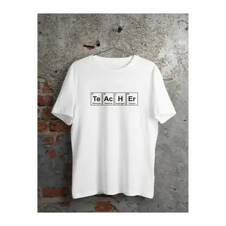 24 Kasım Kimya Öğretmeni Hediyesi Baskılı Bisiklet Yaka T-shirt - Beyaz