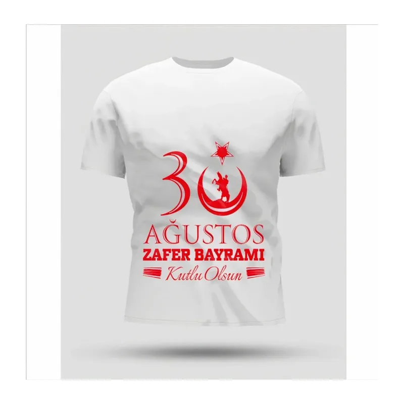30 Ağustos Zafer Bayramı Baskılı Oversize Bisiklet Yaka T-shirt - Beyaz
