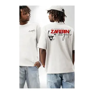 30 Ağustos Zafer Bayramı Ön Arka Baskılı Oversize Bisiklet Yaka T-shirt - Beyaz