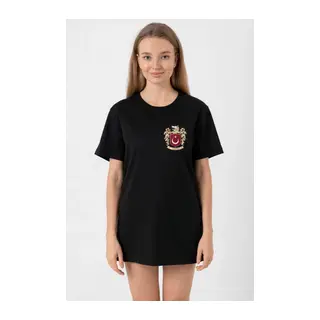 Türk Arma Baskılı Oversize Bisiklet Yaka Günlük T-shirt - Siyah