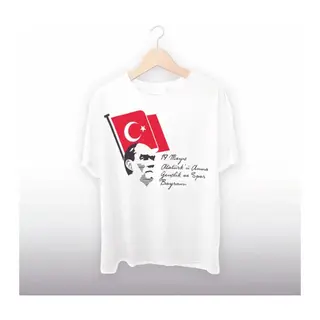 19 Mayıs Atatürkü Anma Gençlik Ve Spor Bayramı Baskılı Oversize T-shirt - Beyaz