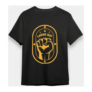 1 Mayıs Labor Day Emekçi Temalı Baskılı Oversize Bisiklet Yaka T-shirt - Siyah