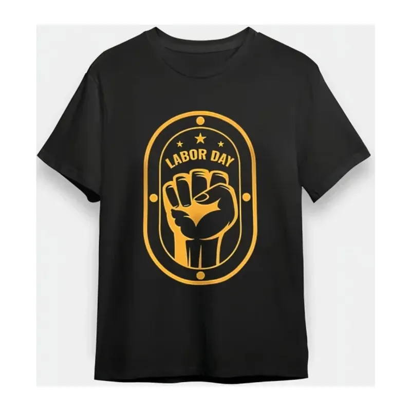 1 Mayıs Labor Day Emekçi Temalı Baskılı Oversize Bisiklet Yaka T-shirt - Siyah