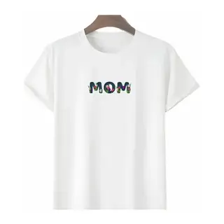 Anneler Günü Hediye Mom Çiçek Baskılı Oversize Bisiklet Yaka T-shirt - Beyaz