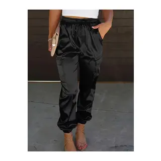 Kadın Yüksek Bel Bağcıklı Cepli Paça Ağzı Lastikli Parasüt Pantolon