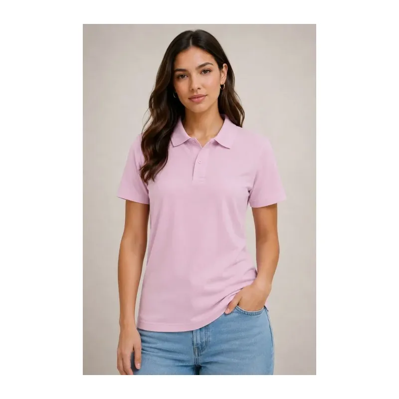 Polo Yaka Pike Kumaş Düğmeli Basic Tişört Günlük Rahat - Pembe