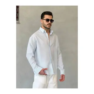 Erkek İnce Çizgili Gofre Kumaş Rahat Kalıp Gömlek