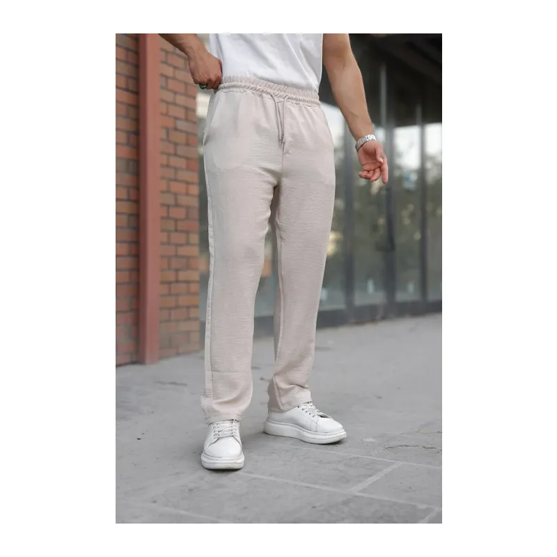 Erkek Beli Lastikli Pera Keten Pantolon